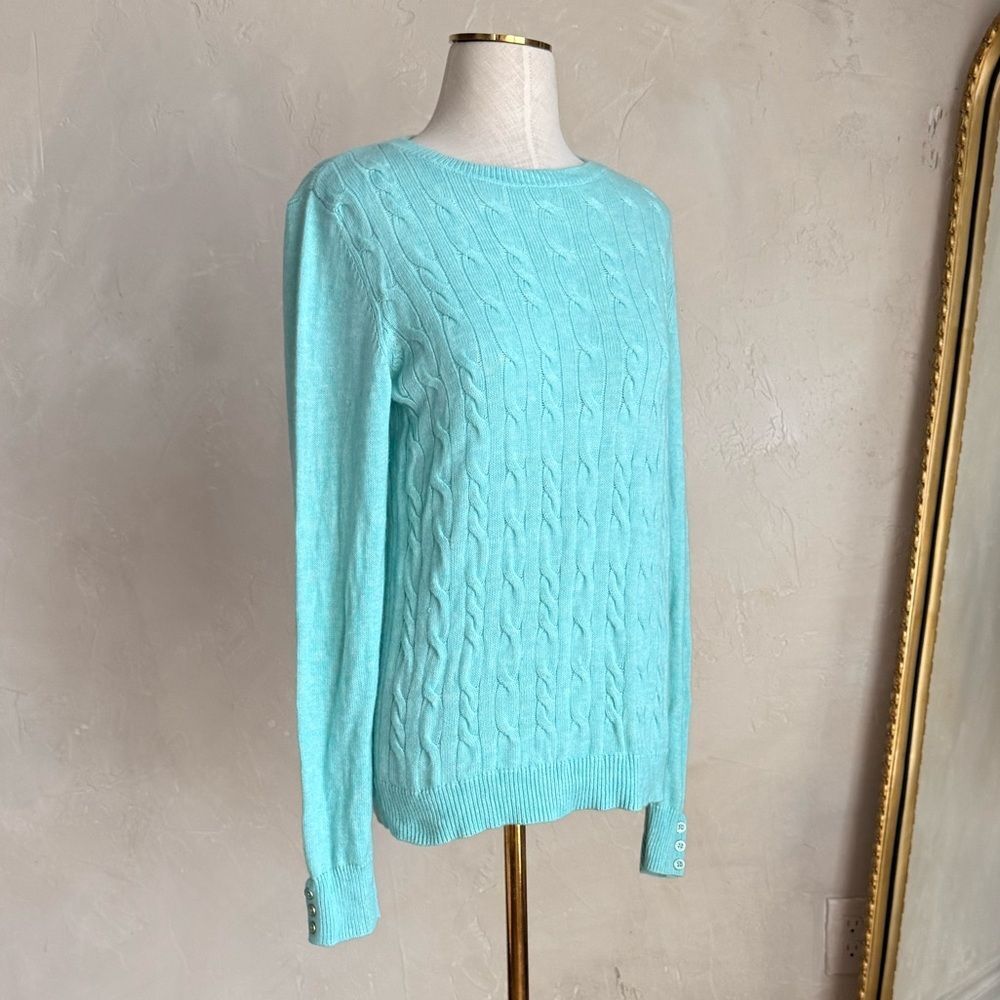 Women's Talbots Turquoise Lambswool Cable Knit Sweater size‎ M Petite